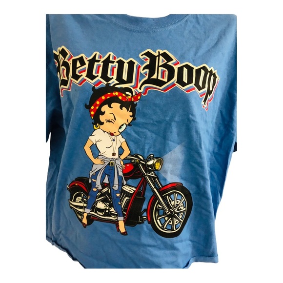 Betty Boop blue rolled hem winking Betty on motorcycle tshirt size small new - Picture 13 of 14